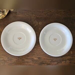 Pottery Barn Bee Saucer Plates Set of 2 6 Inch Ceramic Ivory Dish Embossed Bee